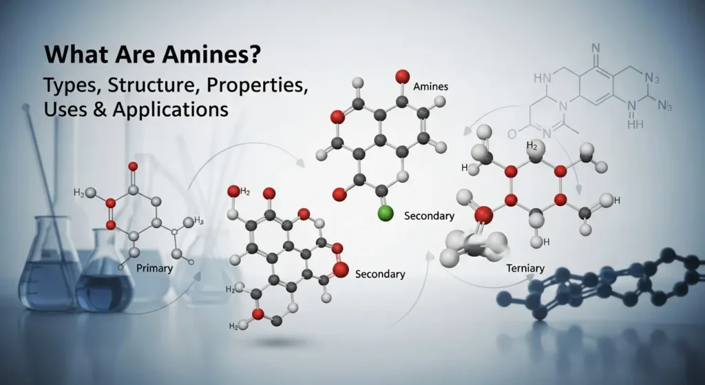 Learn all about amines, including their definition, structure, types, examples, physical and chemical properties, production processes, industrial uses, market trends, and safety considerations.